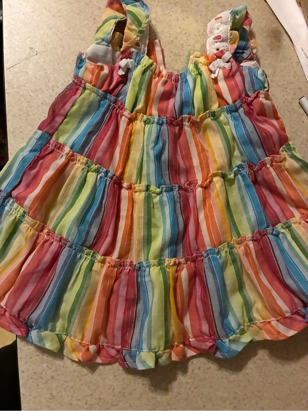 George Baby Girl Rainbow Striped Tiered Ruffle Sundress Flower 6-9 months